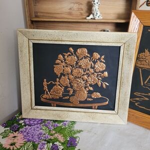 Vintage Copper Relief Art Emnossed Floral Victorian Dance Cream Frame